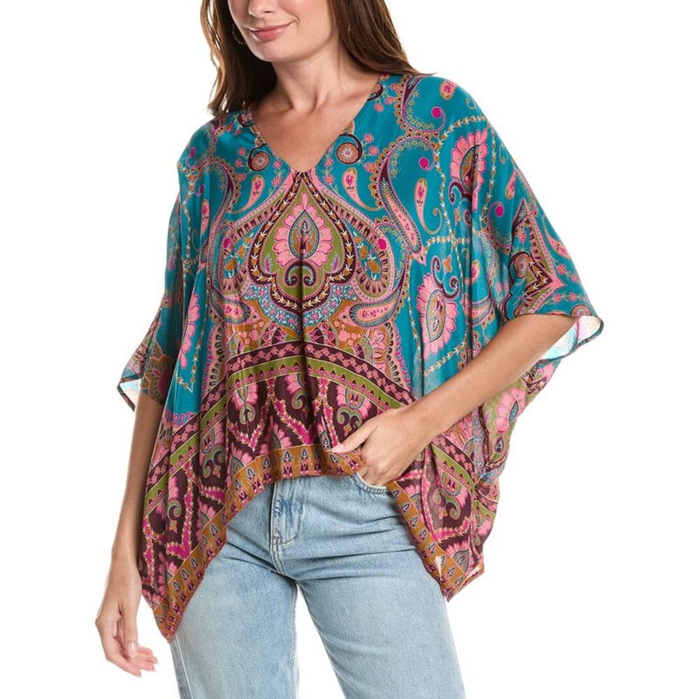 Johnny Was Womens Croft Silk-Blend Poncho, Black